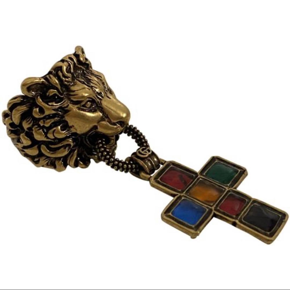 NEW Gucci Lion Head Marmont Logo Cross Charm Gold Statement Ring L $1390 - Picture 1 of 5